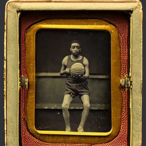 Image similar to Daguerreotype of a kapre playing basketball