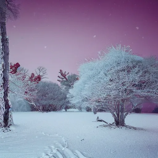 Image similar to mystic winter landscape by wes anderson