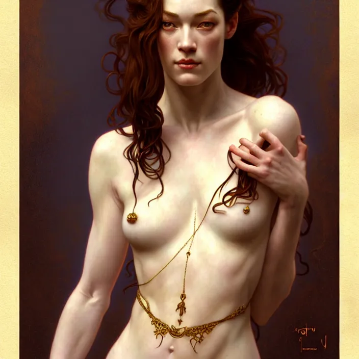 Image similar to ancient queen stoya, symetrical, diffuse lighting, fantasy, intricate, elegant, highly detailed, lifelike, photorealistic, digital painting, artstation, illustration, concept art, 4 k, smooth, sharp focus, art by john collier and albert aublet and krenz cushart and artem demura and alphonse mucha