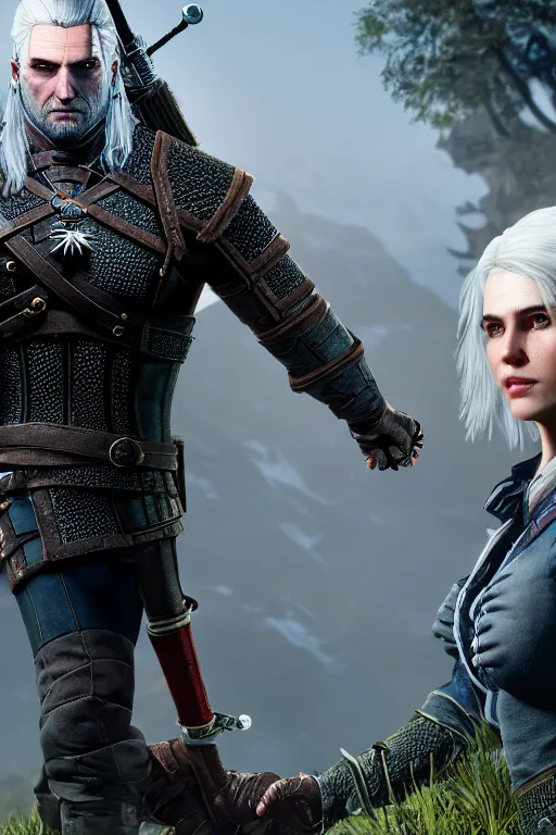 Image similar to witcher 3 ciri and geralt opening a portal to middle - earth, 8 k, highly detailed, unreal engine