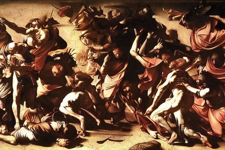 Image similar to Elimination of humanity. Digital concept art by Caravaggio, Very highly detailed