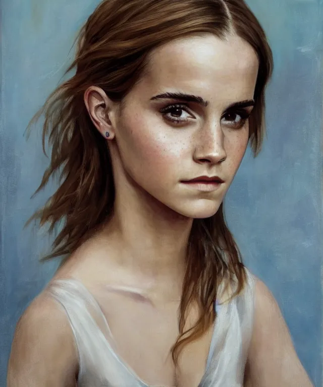 Image similar to epic soft portrait of Emma Watson, painting by Hughes Edward Robert