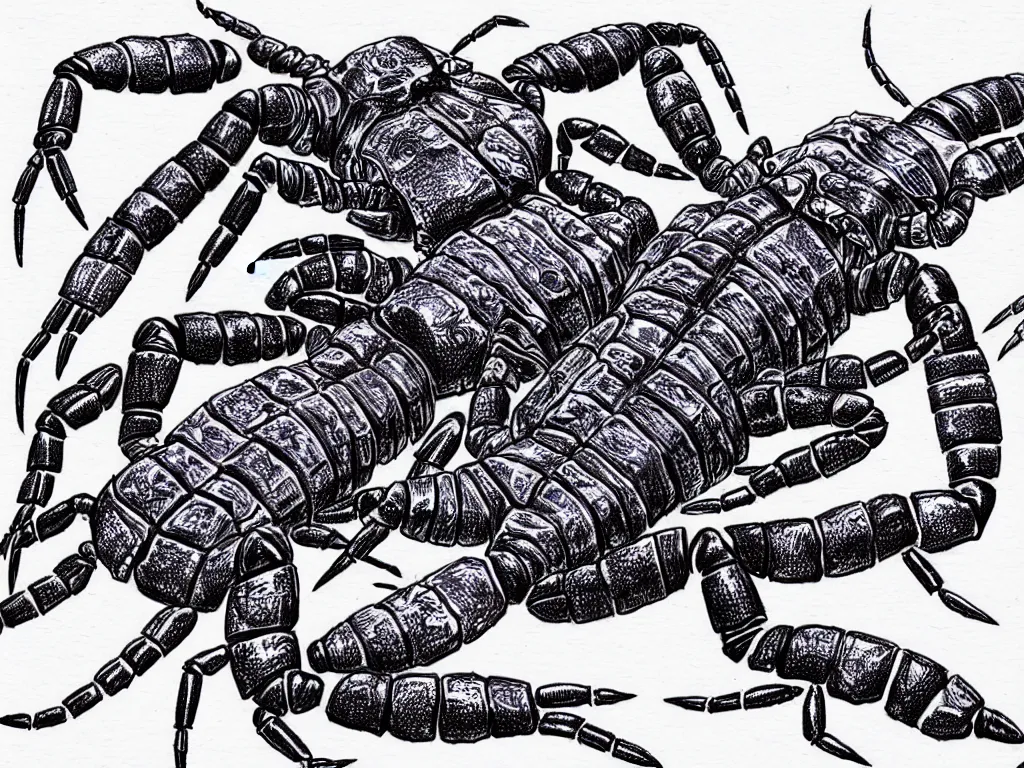 Image similar to australia invaded by scorpions in the future ball point pen art