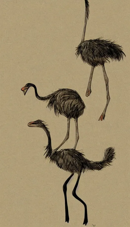 Image similar to stick figures ostrich, by yoshitaka amano