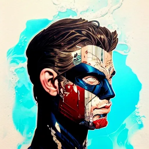 Prompt: a portrait of a back man with side profile blood in ocean intricate details :: side profile :: futuristic mask :: by MARVEL comics and Sandra Chevrier