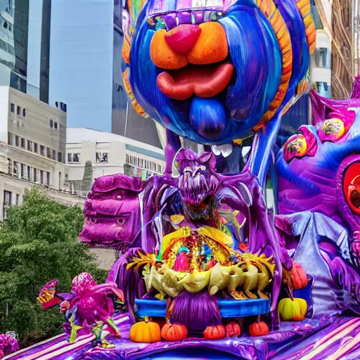 Image similar to photo of giant parade float by lisa frank and hr giger in the macys thanksgiving parade, detailed 4 k photo