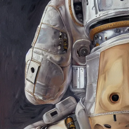Image similar to high quality high detail painting by lucian freud, hd, woman in sci fi space suit