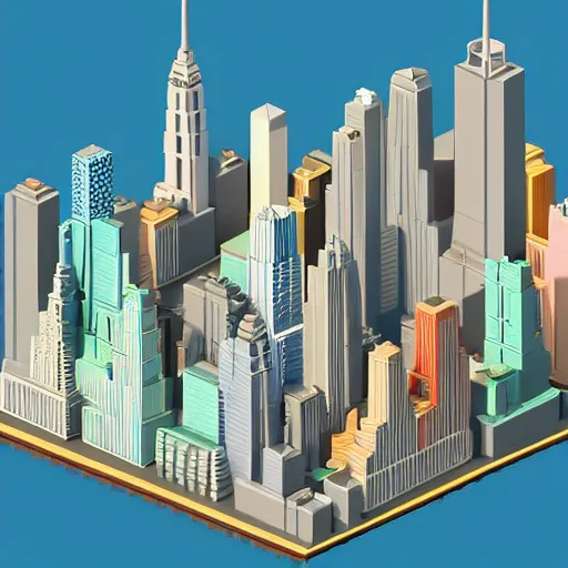 Image similar to new york city skyline, simple voxel art, isometric view