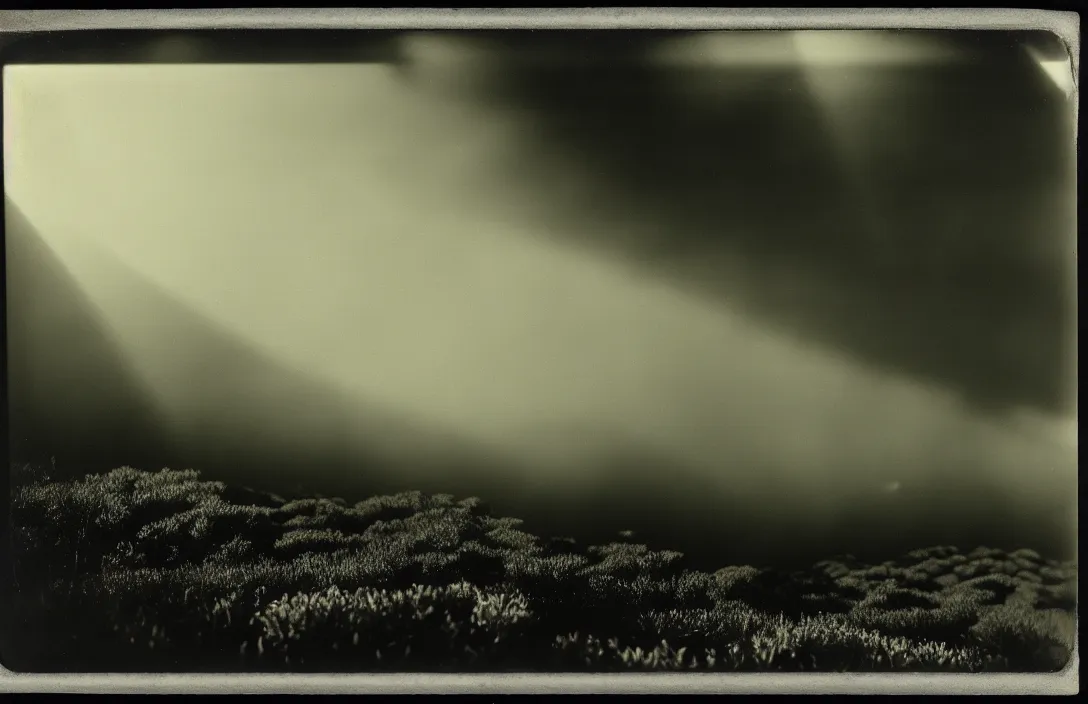 Image similar to line density is used for rendering light and shadow. the little garden of paradise the horizon dissolves in mists intact flawless ambrotype from 4 k criterion collection remastered cinematography gory horror film, ominous lighting, evil theme wow photo realistic postprocessing daguerreotype shapely piece of music photograph by robert adams