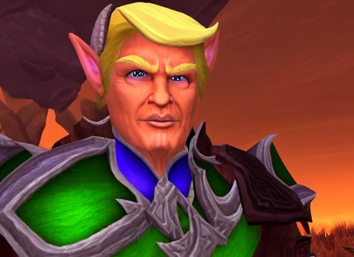 Prompt: donald trump as night elf in world of warcraft