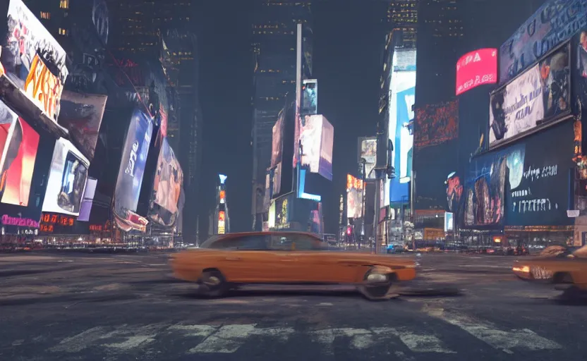 Image similar to a man standing in the middle of Times Square at night, a photorealistic painting by Gregory Crewdson, cgsociety, american scene painting, playstation 5 screenshot, matte painting, cryengine