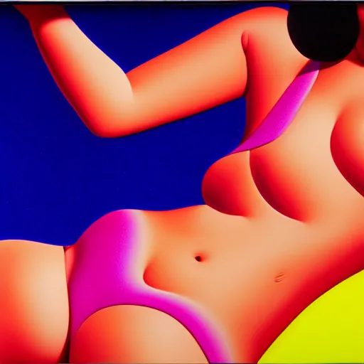 Prompt: bikini model by shusei nagaoka, kaws, david rudnick, airbrush on canvas, pastell colours, cell shaded, 8 k