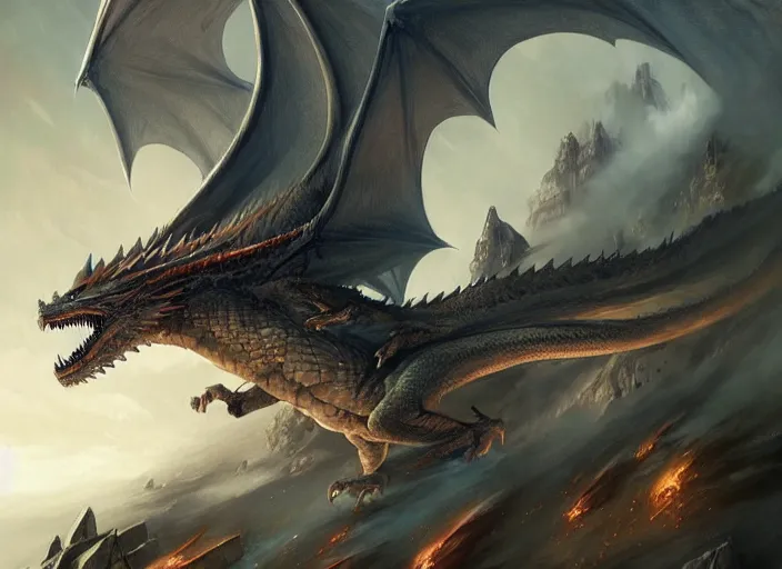 Prompt: highly detailed dragon flying, artwork by magali villeneuve and greg rutkowski, fantasy, game of thrones