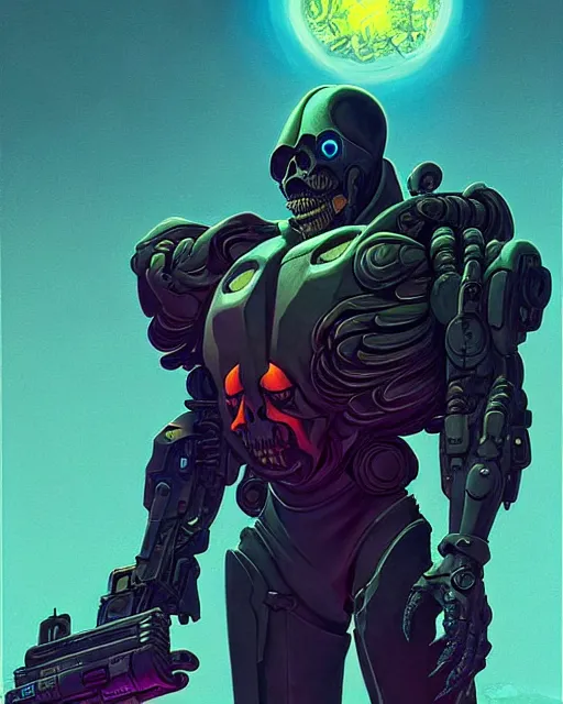 Image similar to reaper from overwatch, character portrait, portrait, close up, concept art, intricate details, highly detailed, vintage sci - fi poster, retro future, in the style of chris foss, rodger dean, moebius, michael whelan, and gustave dore