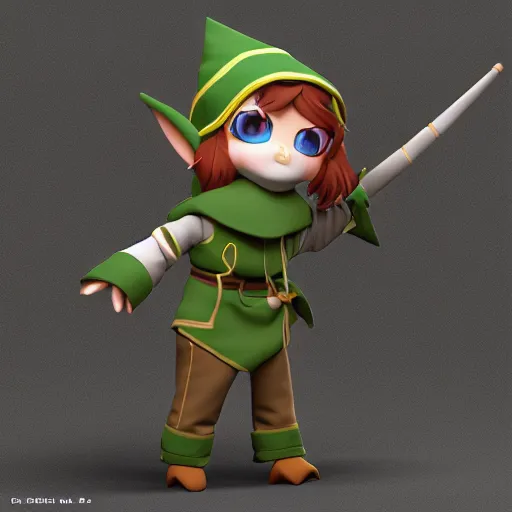 Image similar to cute fumo plush of an elven scout who can see a leaf fall from 2 km away, character design, vray caustics