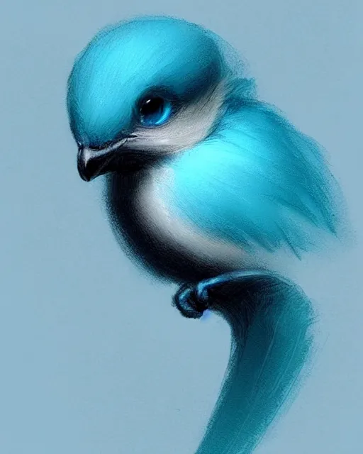 Prompt: concept art bust of a small cute bird creature, blue and teal gradient, in a pastel forest | | cute - fine - fine details by stanley artgerm lau, wlop, rossdraws, and sakimichan, trending on artstation, brush strokes