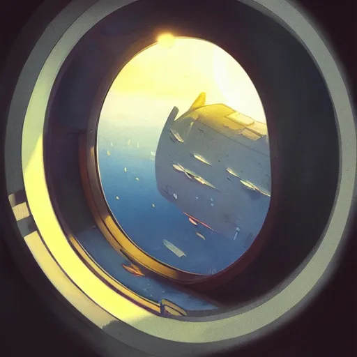 Prompt: Perspective Through the spaceship porthole window, wide shot, broad detail, outside there is a shadow monster by Greg Rutkowski