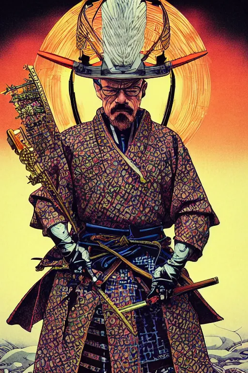 Image similar to poster of walter white as a samurai, by yoichi hatakenaka, masamune shirow, josan gonzales and dan mumford, ayami kojima, takato yamamoto, barclay shaw, karol bak, yukito kishiro