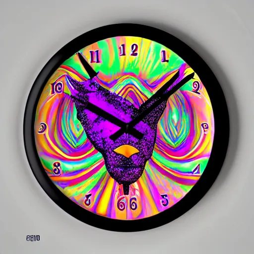 Prompt: a trippy coo coo clock face psychedelic art 3 d