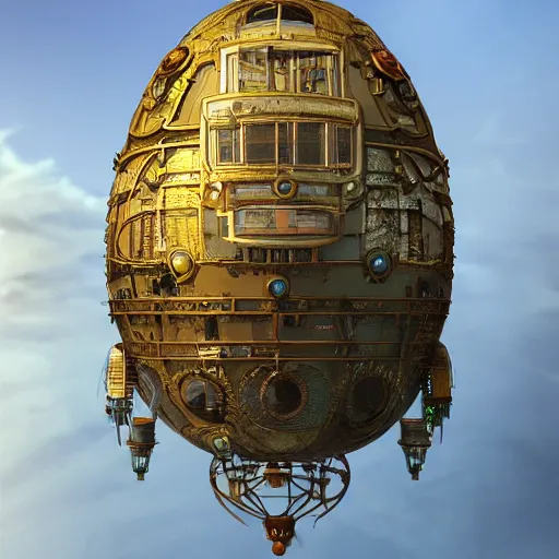 Image similar to enormous flying city in a faberge egg, sky, steampunk, fantasy art, masterpiece, hugh ferriss, octane render