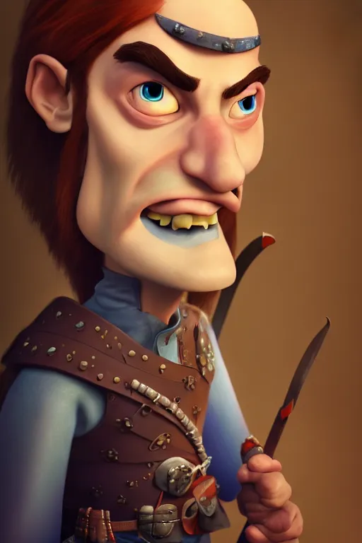 Prompt: a centered caricature render of a cool scottish warrior, by dreamworks, by pixar, by viktoria gavrilenko, by leticia gillett, by lois van baarle, brave, perfect face, 3 d, 8 k