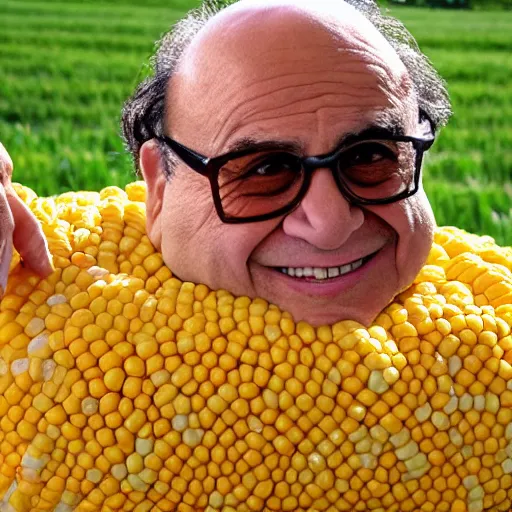 Prompt: Danny Devito made of corn