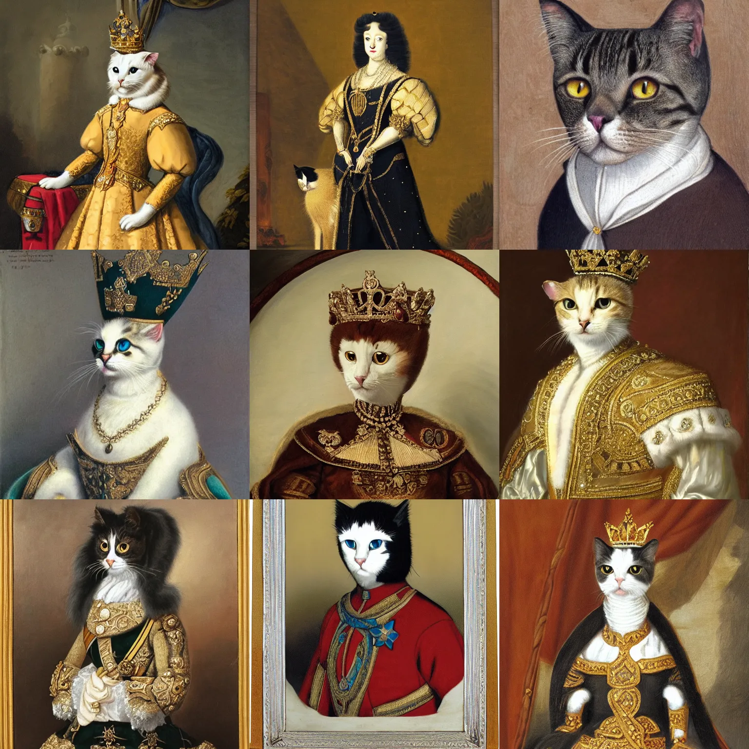 Prompt: a portrait of a Royal cat dressed in king's style