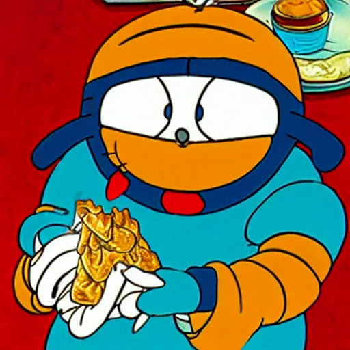 Image similar to doraemon eating samosa, manga!! style