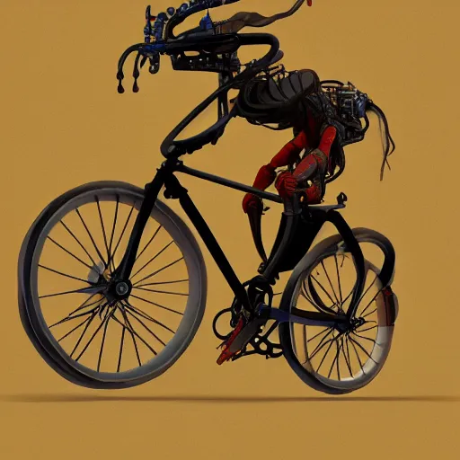 Image similar to humanoid on basic red bicycle artstation not detailed unreal