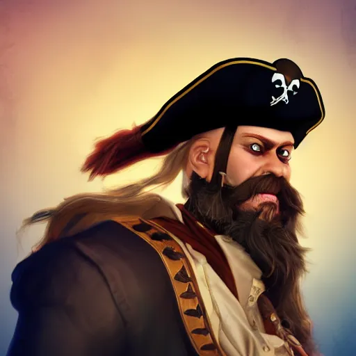 Prompt: a pirate captain with long beard and bright golden eyes, glaming hair, cinematic lighting, trending on artstation