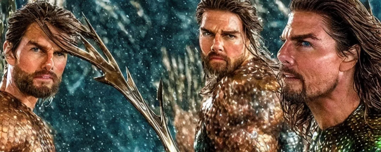 Image similar to ' tom cruise'as'aquaman ', cinematic scene, award winning