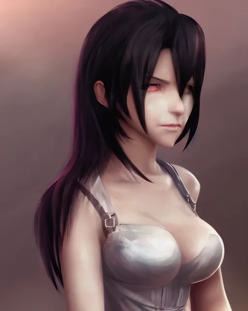 Prompt: tifa lockhart with white hair, beautiful face, very shy, elegant clothes, introverted, garden, utopian city, solarpunk, perfect, attractive, illuminated, ultra realistic, atmosphere, cinematic, artstation, highly detailed