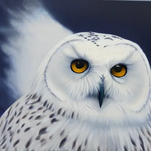 Image similar to loose oil painting of a majestic snowy owl, large strokes, hd, 8k