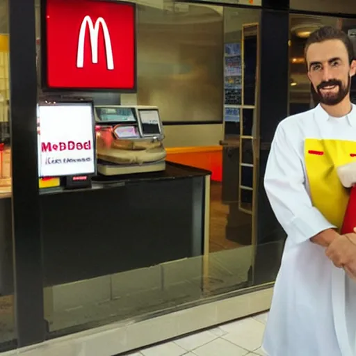 Image similar to Jesus working at McDonalds