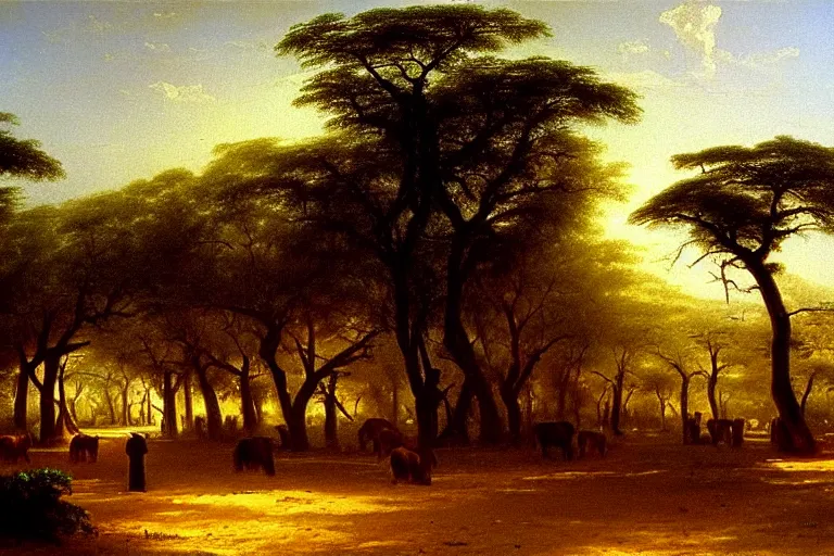 Prompt: oil painting of a nairobi by albert bierstadt