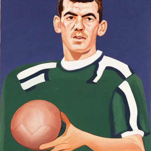 Prompt: portrait of johnny haynes football player holding the ball