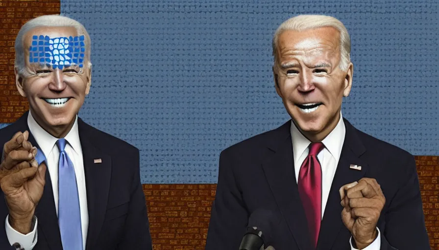 Image similar to joe Biden in Minecraft, close-up screenshot