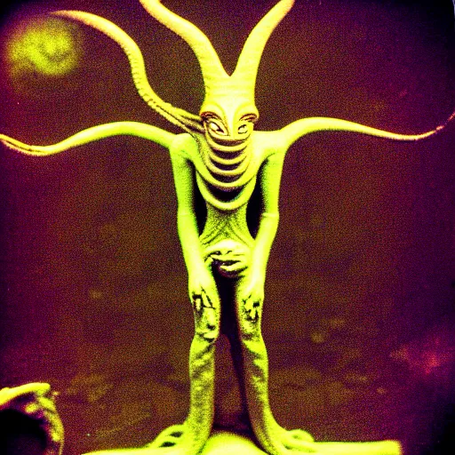 Image similar to nyarlathotep, beautiful, award winning photo, hyperealistic detailed photography polaroid, 5 0 mm lens, motion blur, grainy image