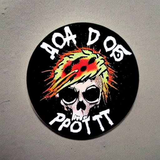 Image similar to painting on a badge, punks not dead!, exploited, clash, punk rock album cover art style, grunge, no future