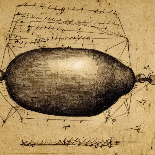 Prompt: detailed mechanical diagram of a potato, high quality sketch by leonardo da vinci,