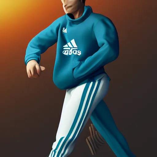 Image similar to amongus funny character with adidas tracksuit, 8 k, octane render, blender, artstation