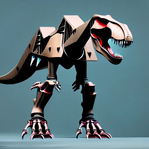 Image similar to an illustration of the full body, including the head, of a anthromorphic musular t - rex mecha, photorealistic, 4 k, 3 d, unreal engine