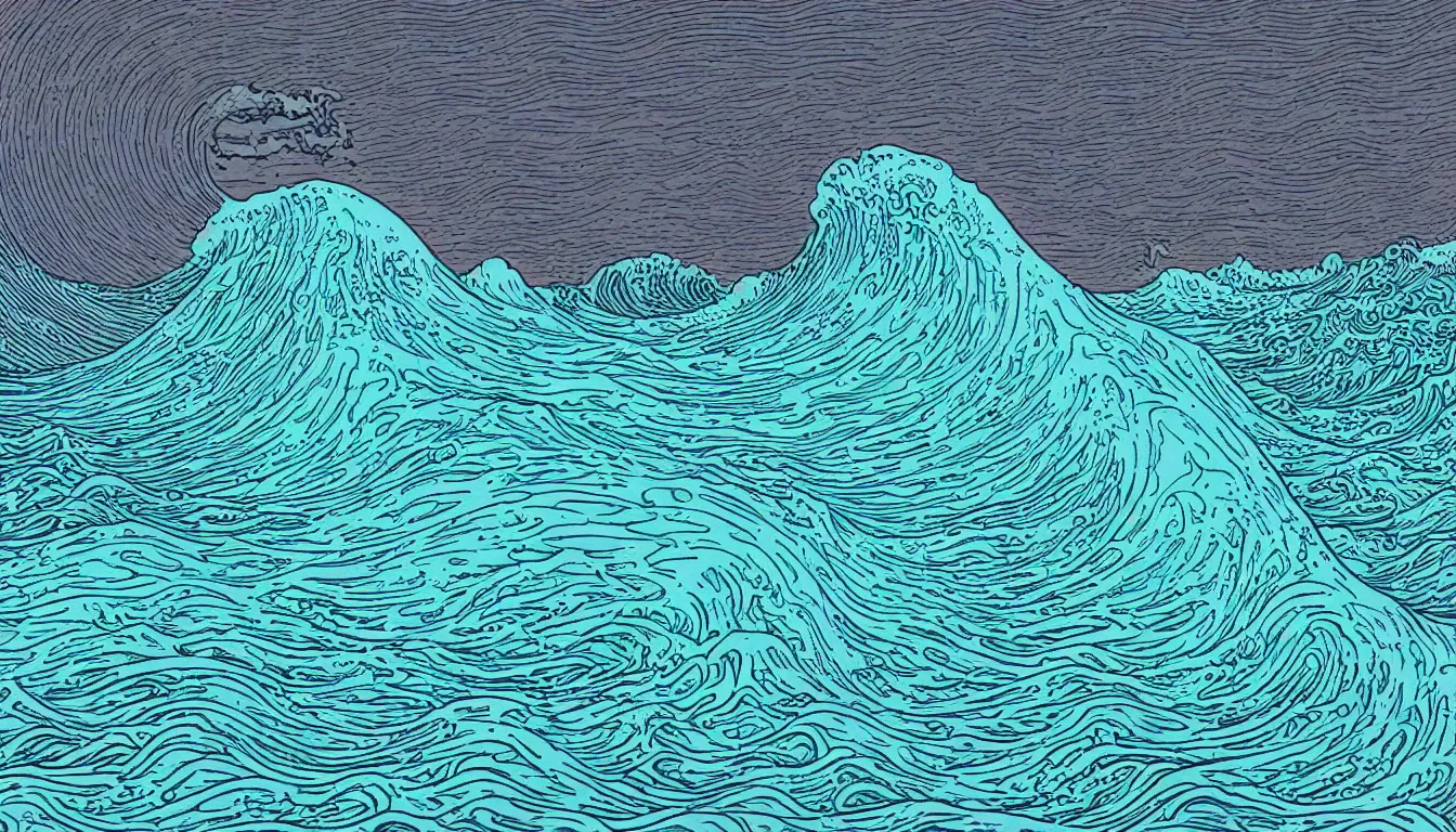 Prompt: ocean wave, land in sight by Kilian Eng, minimalist, detailed