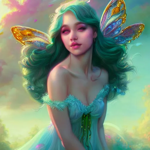 Image similar to enchanted fairy princess, detailed matte fantasy painting, warm morning light, character art portrait, deviantart artstation, by artgerm, by ross tran, by lisa frank