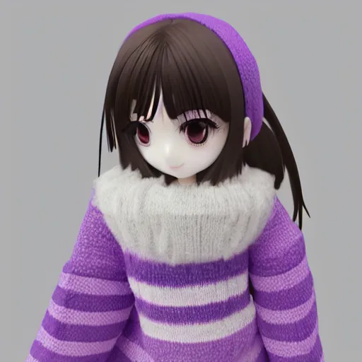 Image similar to cute fumo plush of a girl in a purple checkerboard woolen sweater, anime girl, vray