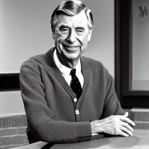 Image similar to mr. rogers has slinkies for hands, color photo