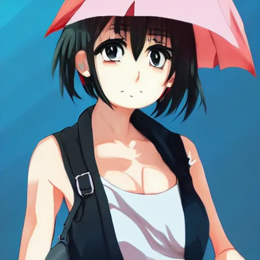 Image similar to full upper-body portrait of a cute anime girl with short black hair, attractive female, key anime visual, trending on Pixiv