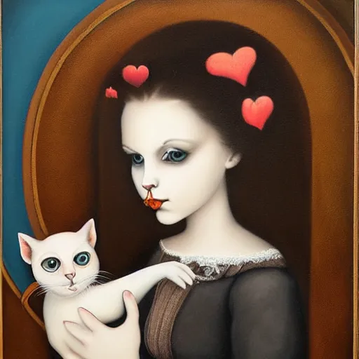 Image similar to a painting of a woman holding a cat, an airbrush painting by mark ryden, deviantart, gothic art, gothic, goth, tarot card