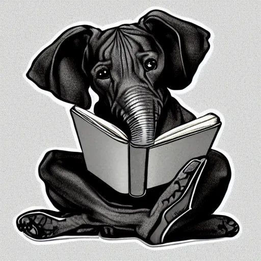 Image similar to A gray pit bull dog with elephant ears reading a book. Illustration