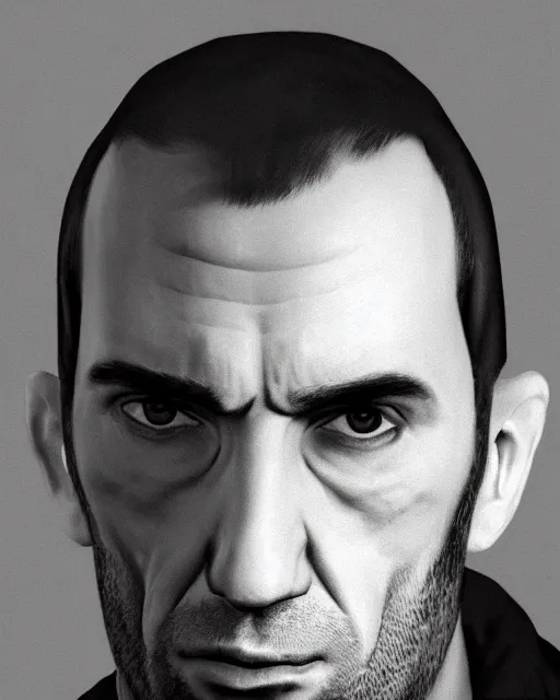 Image similar to an award winning portrait photograph of Niko Bellic, DSLR photography, very clear image, real life